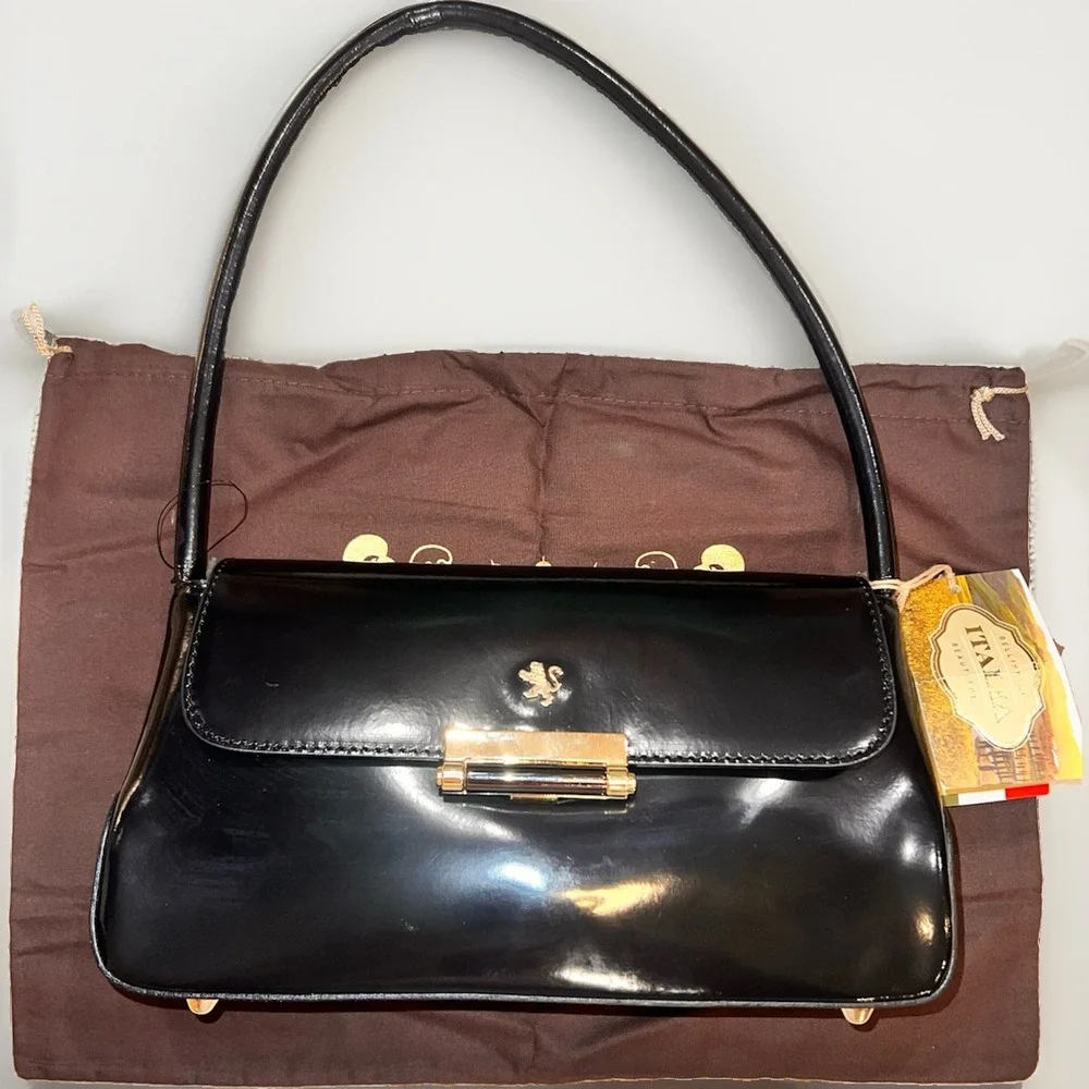 🇮🇹 PRATESI BLACK BARCHETTA  ITALIAN LEATHER SATCHEL SHOULDER BAG NWT